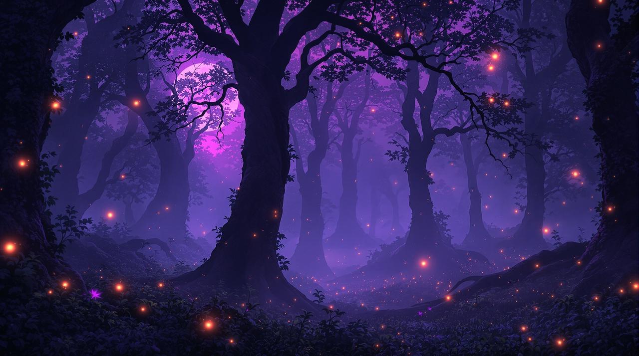 Ai承认短剧 - 微光点亮长夜的剧场，萤火虫飞舞的梦幻森林夜景