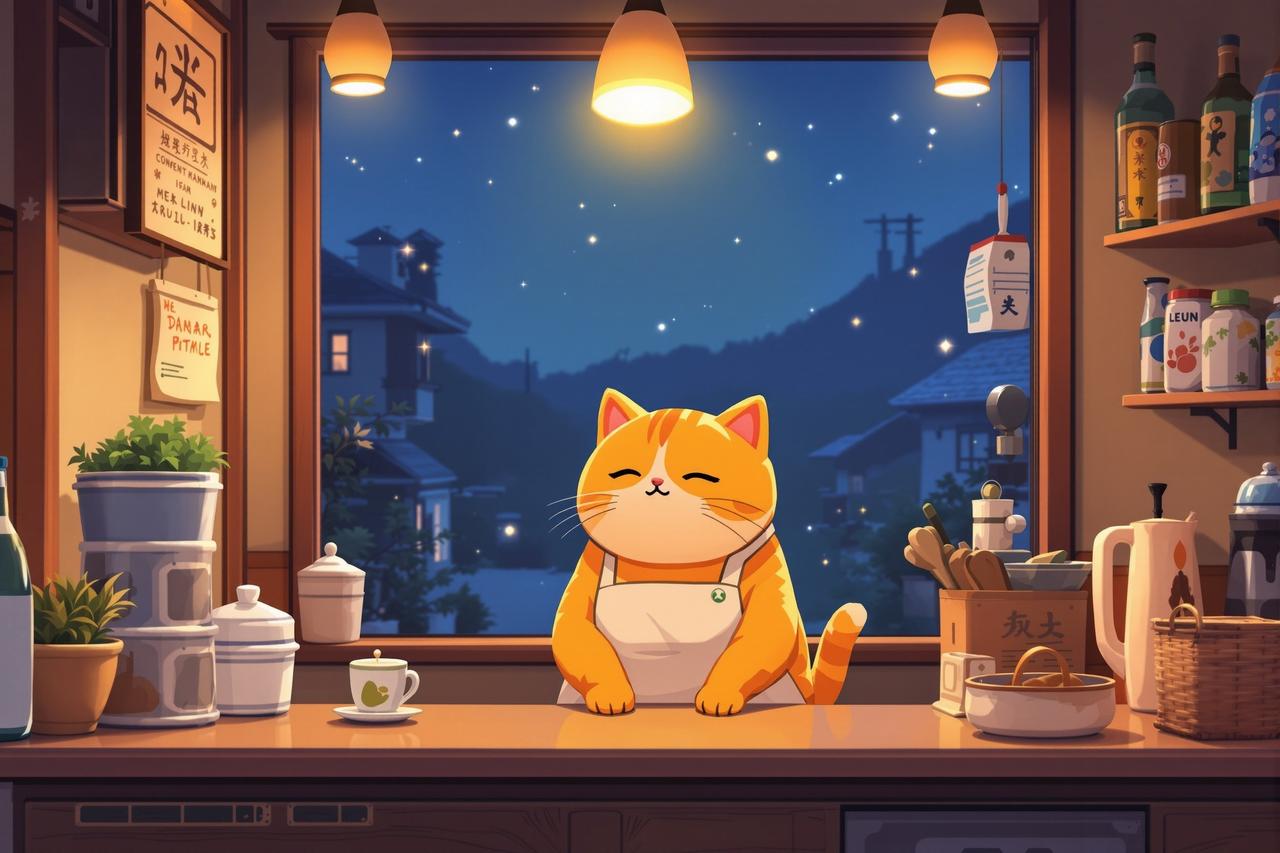 Ai承认短剧 - 深夜食堂·猫町篇 - 深夜疗愈动漫短剧封面